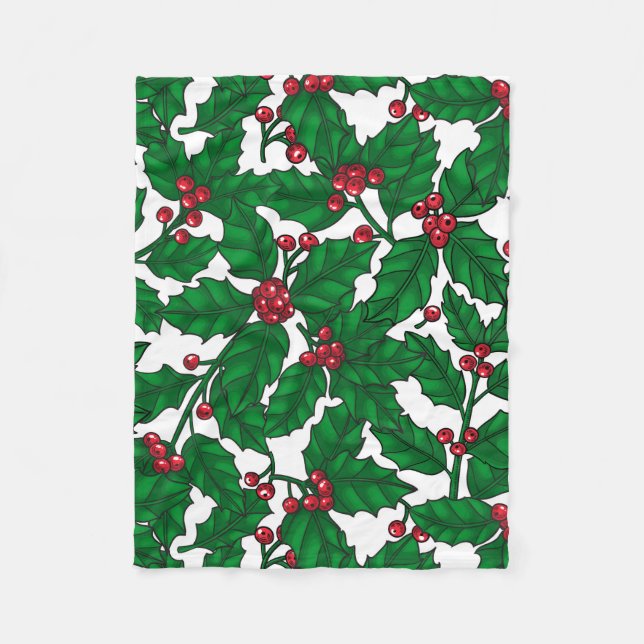 Holly berry on white fleece blanket (Front)