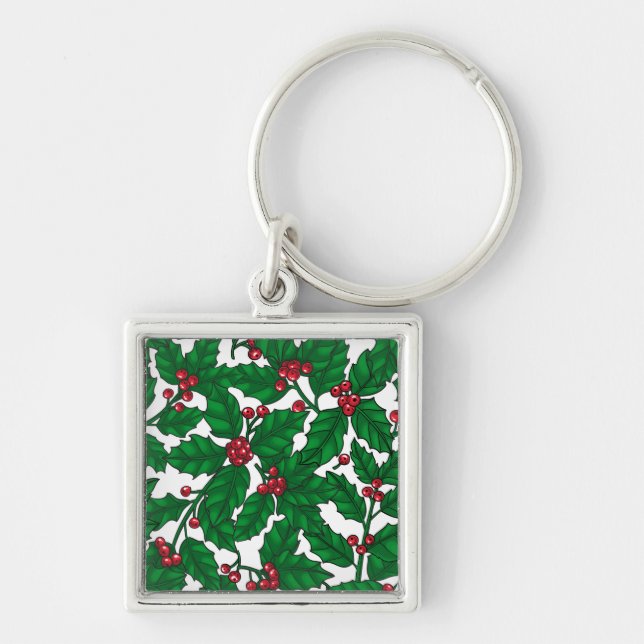 Holly berry on white key ring (Front)