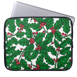 Holly berry on white laptop sleeve