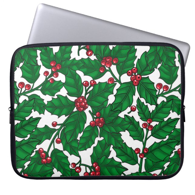 Holly berry on white laptop sleeve (Front)
