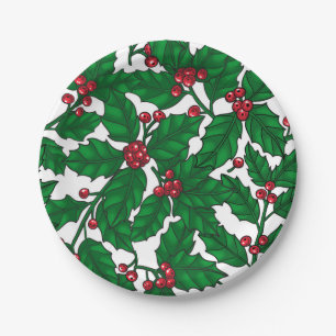 Holly berry on white paper plate