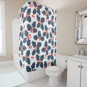 Holly berry on white shower curtain