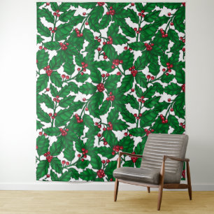 Holly berry on white tapestry