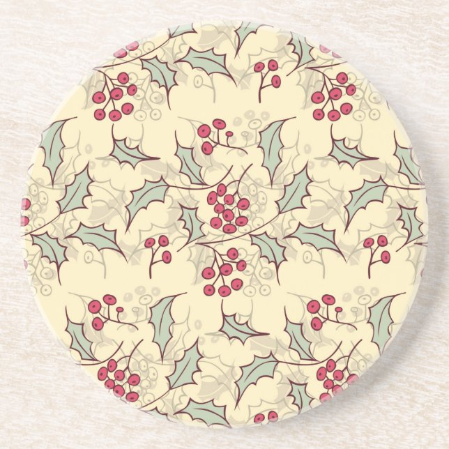 Holly berry pattern design coaster (Front)