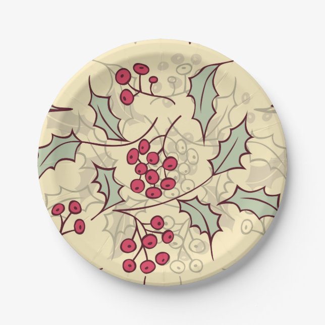 Holly berry pattern design paper plate (Front)