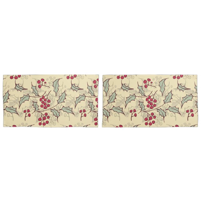 Holly berry pattern design pillowcase (Front-Set)