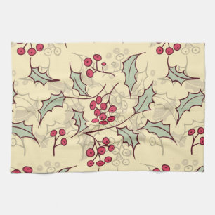 Holly berry pattern design tea towel