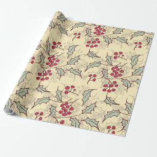 Holly berry pattern design wrapping paper