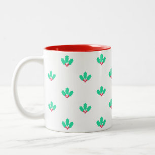 Holly Berry Pattern Two-Tone Coffee Mug