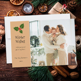 Holly Berry Personalized Christmas Holiday Card