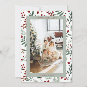 Holly Berry Photo Christmas Holiday Card
