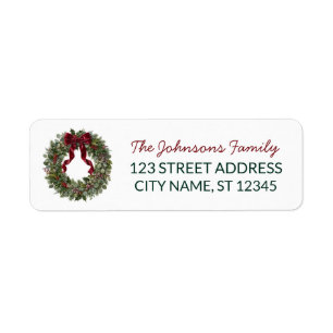 Holly Berry & Pine Christmas Wreath Return Address