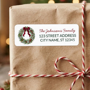 Holly Berry & Pine Christmas Wreath Return Address