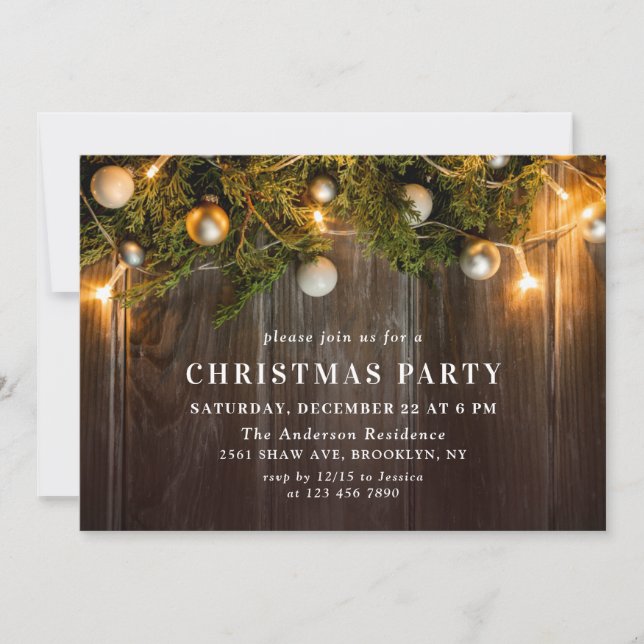 Holly Berry Pine Cones Branch Christmas Party Invitation (Front)