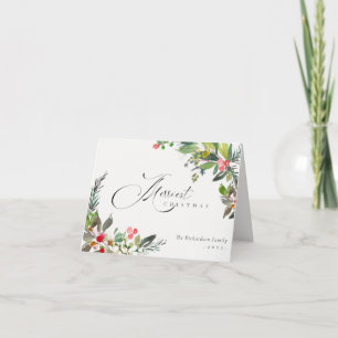 Holly Berry Pine Red Green Merriest Christmas Holiday Card