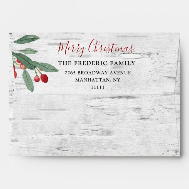 Holly Berry Rustic Happy Holidays Christmas Card Envelope (Back (Top Flap))
