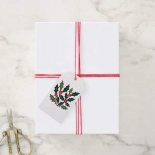 Holly-Berry Scalloped-Leaves Mid-Century-Modern Gift Tags