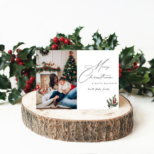 Holly Berry Simple Elegant Merry Christmas Photo Invitation