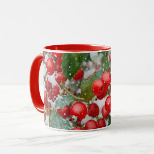 Holly Berry Snow Holiday Art Mug Cup