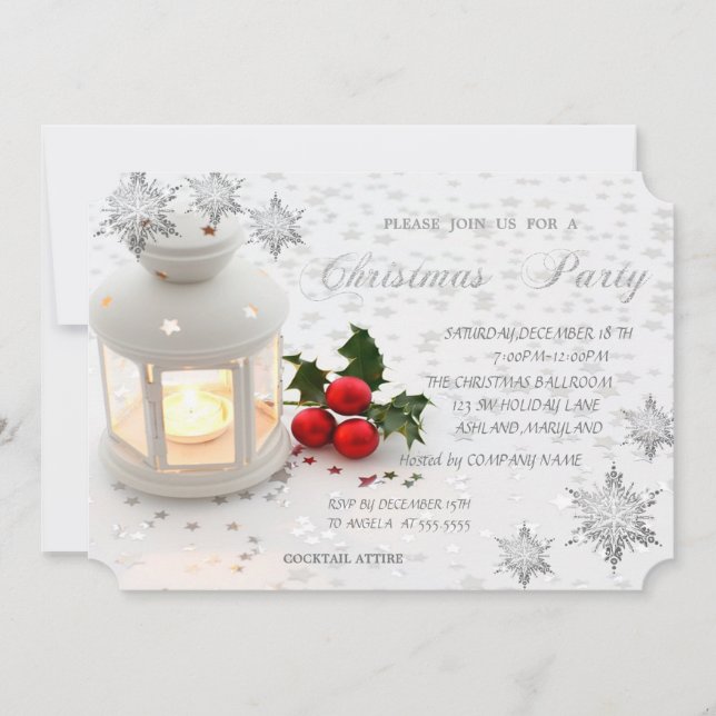 Holly Berry,Snowflakes,Stars, Corporate Party Invitation (Front)