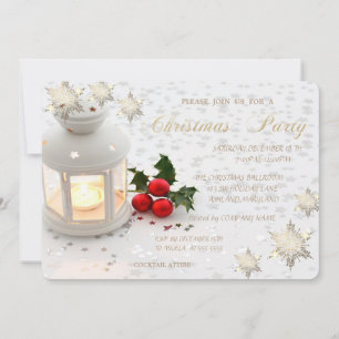 Holly Berry,Snowflakes,Stars, Corporate Party Invitation