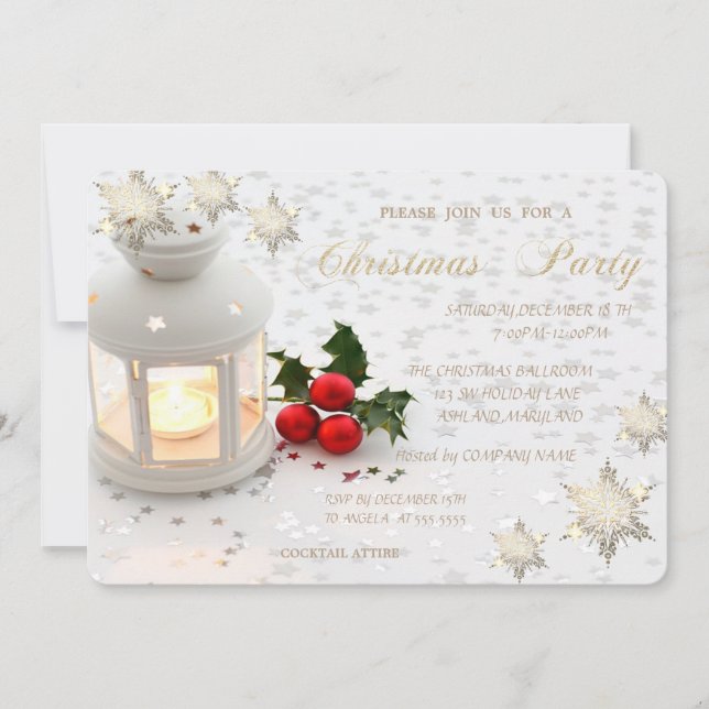 Holly Berry,Snowflakes,Stars, Corporate Party Invitation (Front)