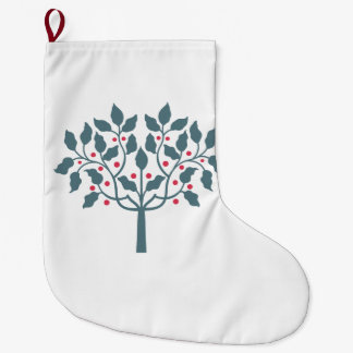 Holly berry tree design large christmas stocking