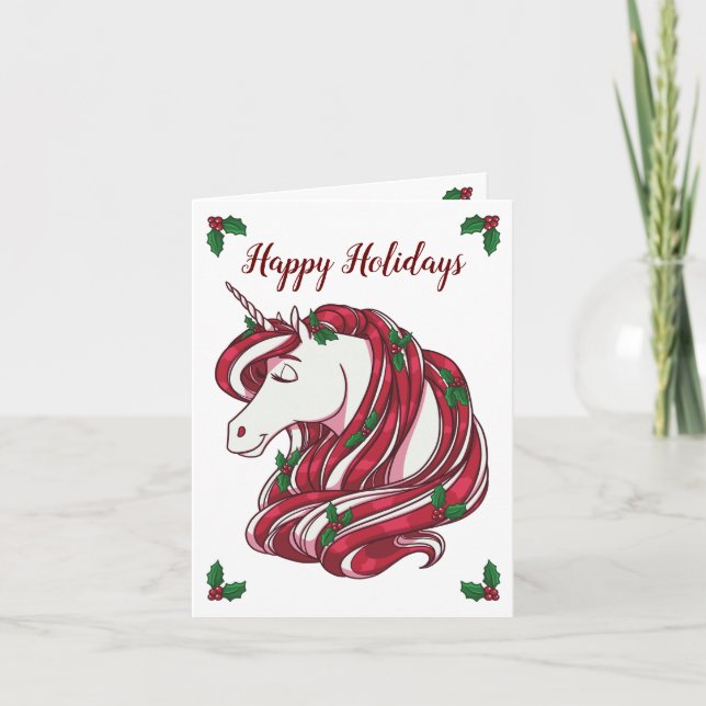 Holly Berry Unicorn Holiday Card (Front)