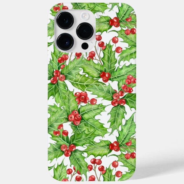 Holly berry watercolor Christmas pattern Case-Mate iPhone Case (Back)