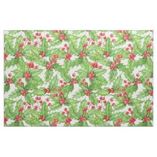Holly berry watercolor Christmas pattern Fabric