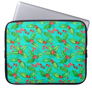 Holly berry watercolor laptop sleeve
