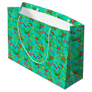 Holly berry watercolor large gift bag