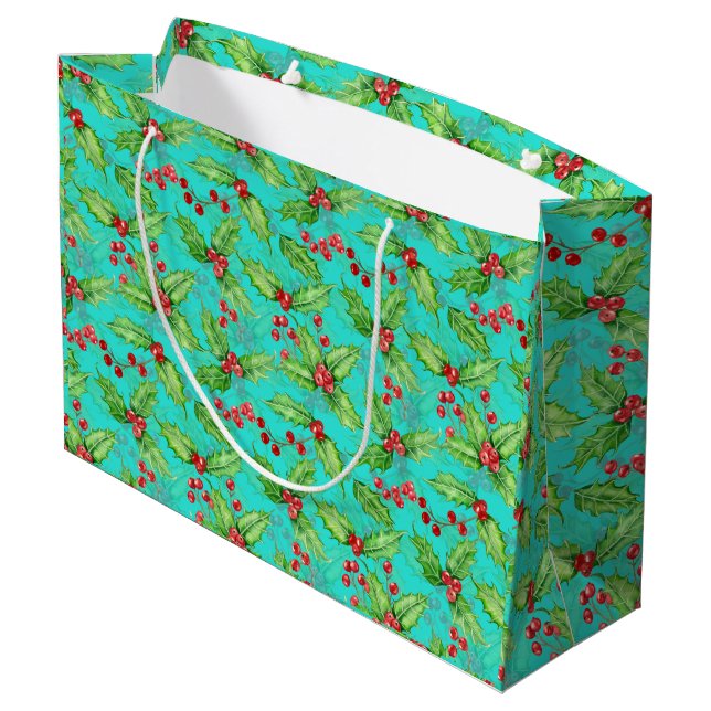 Holly berry watercolor large gift bag (Back Angled)
