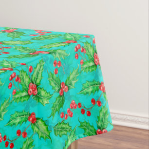 Holly berry watercolor tablecloth