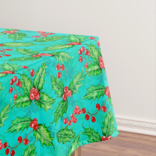 Holly berry watercolor tablecloth (In Situ)