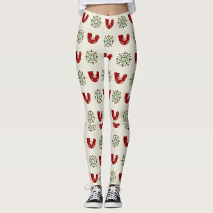 Holly Bird & Snowflake Christmas Leggings Women