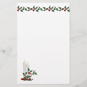 Holly Border and Holiday Candle Stationery
