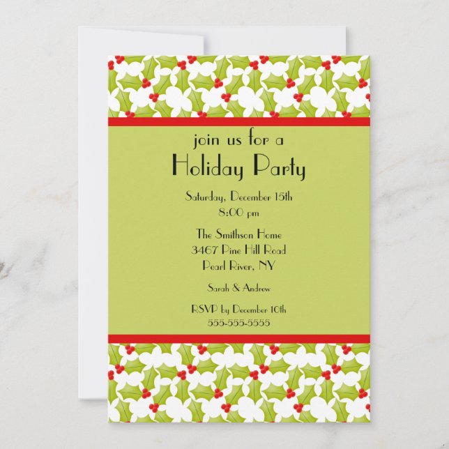 Holly Border Holiday Christmas Party Invitation (Front)