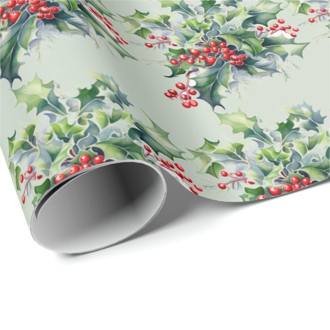 Holly Bouquet Wrapping Paper (Roll Corner)