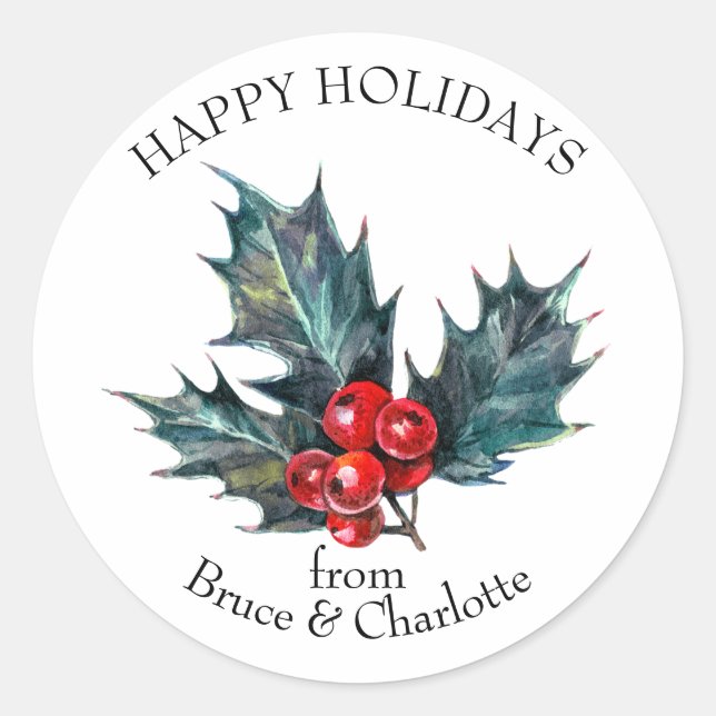 Holly Branch Custom Holiday Envelope Seals (Front)