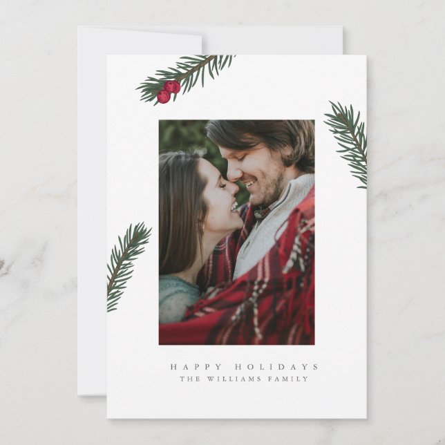 Holly Branches Christmas Photo Cards (Front)