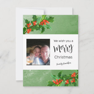 Holly Branches Merry Christmas Flat Holiday Card