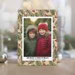 Holly Branches Merry Christmas Photo Download Holiday Card<br><div class="desc">Use a vertical photo to make a unique and trendy Merry Christmas greeting with a bright and joyful pine branch pattern on the back. This design has an abstract feel to it with painted elements and a handwritten font. If you need to move anything around, click on the customise button...</div>