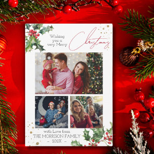 Holly Branches photo collage Christmas  Holiday Card