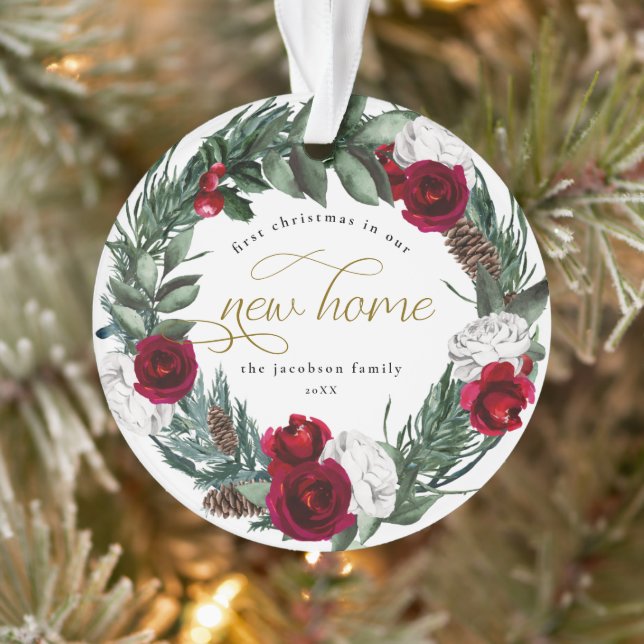 HOLLY Burgundy Floral 1st Christmas In Home Ornament (Tree)