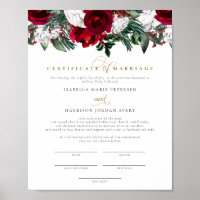 HOLLY Burgundy Winter Floral Marriage Certificate