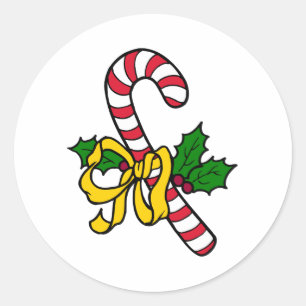 Holly Candy Cane Classic Round Sticker