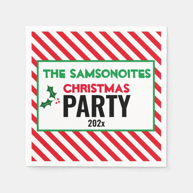 Holly Candy Cane Fun Christmas Party Custom Napkin (Front)