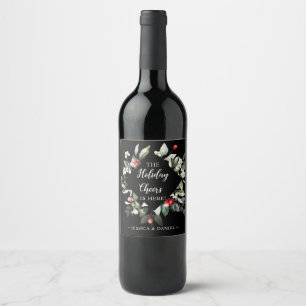 Holly Cheers Black Holiday Christmas Wine Label