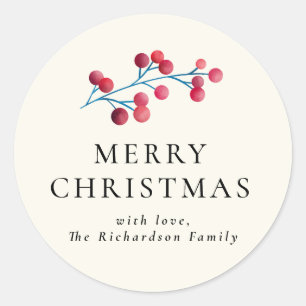 Holly Cherry Merry Christmas Personalised Family Classic Round Sticker